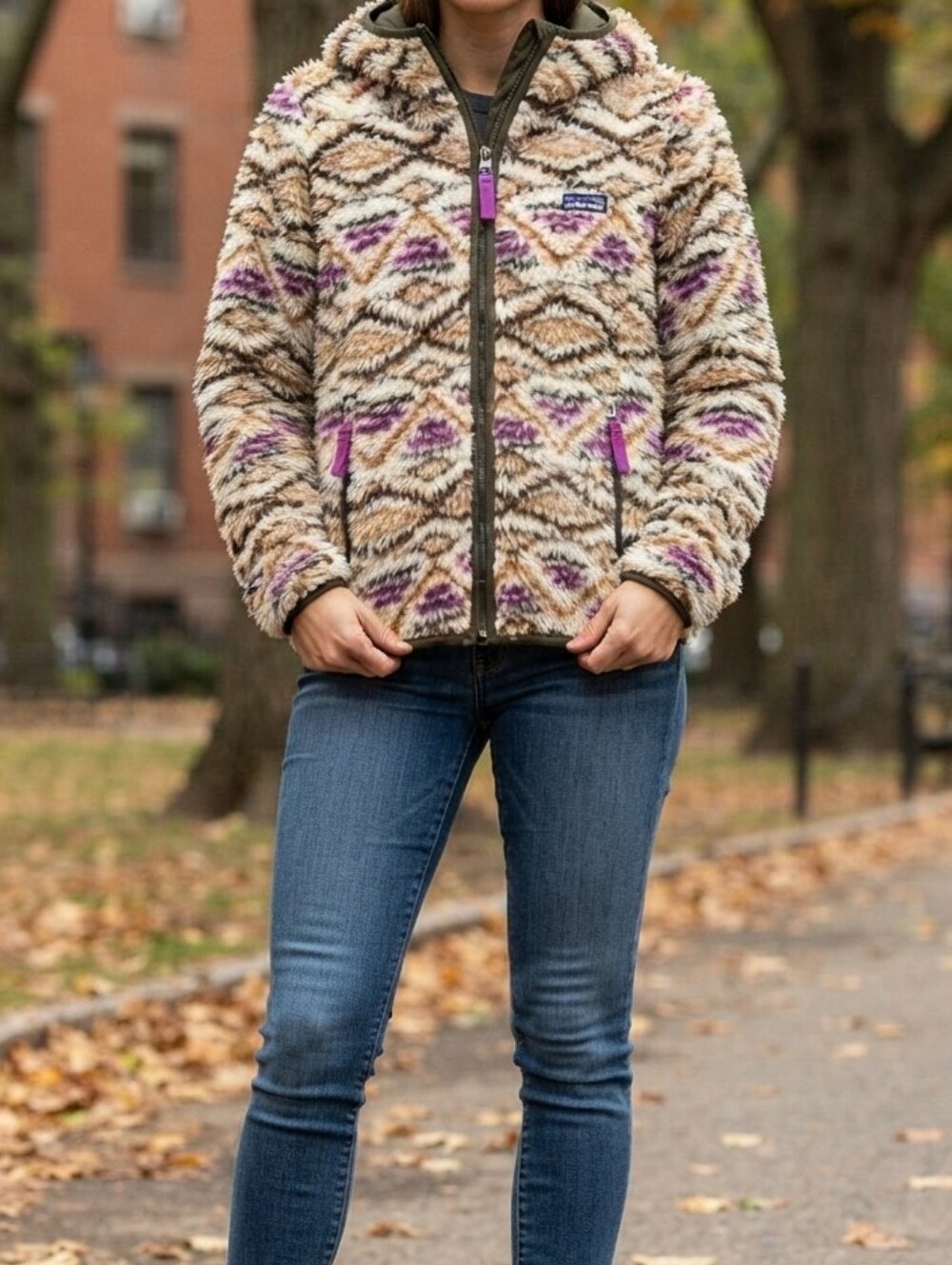 Patagonia Aztec Geometric HighPile Sherpa Fleece Zip Hoodie Jacket Small Vintage